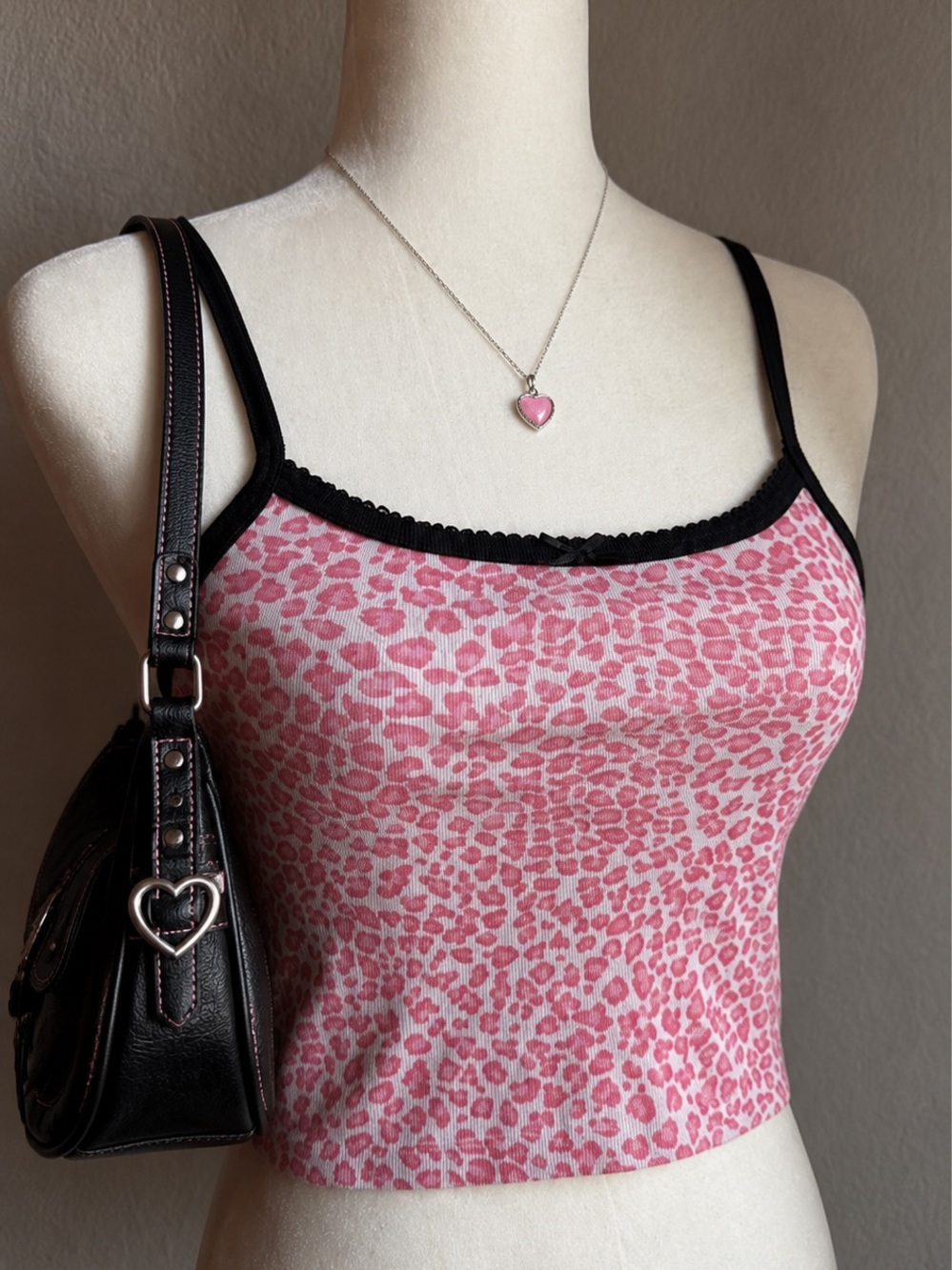 Brandy Melville Pink Leopard Print Cami with Black Trim